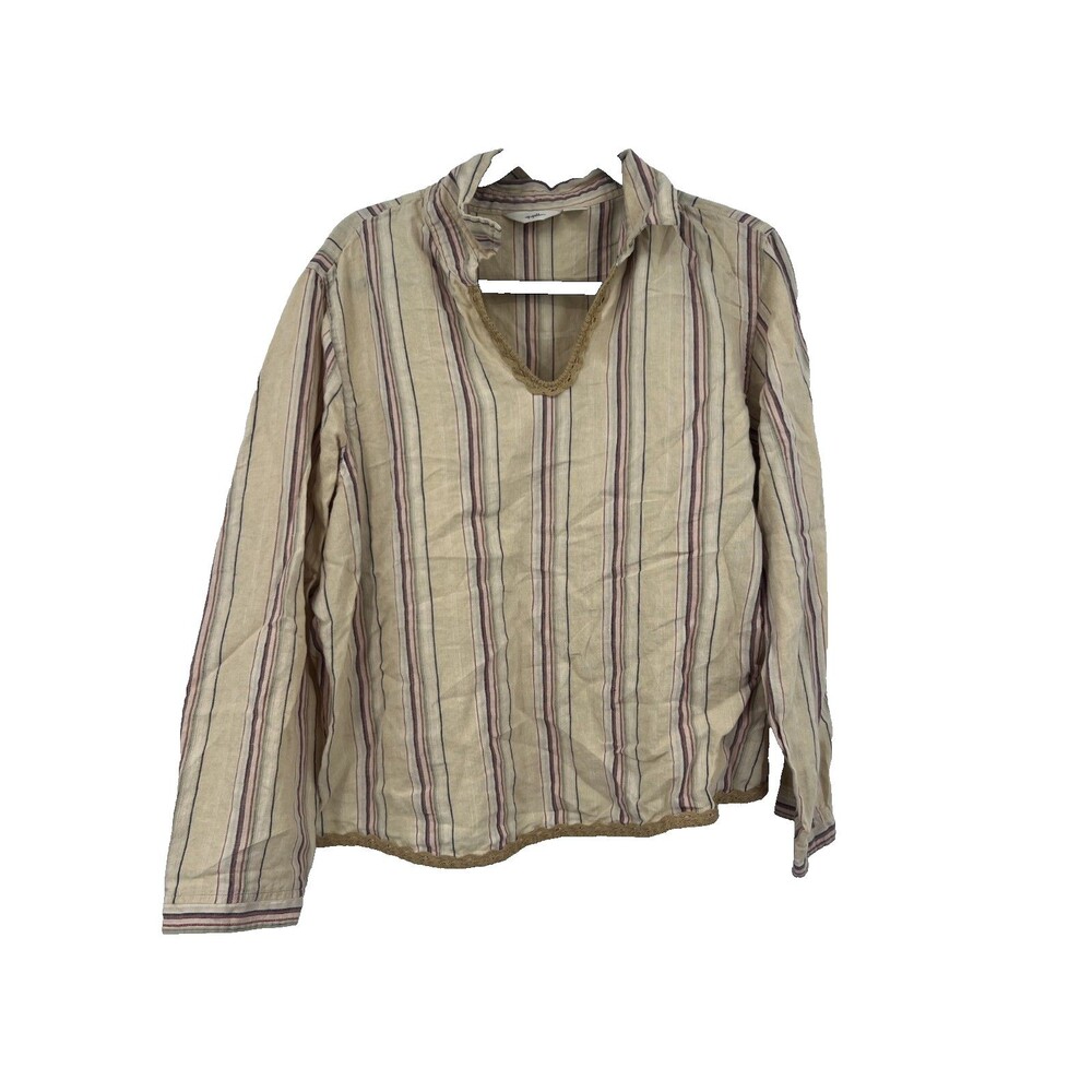 Vintage J Jill 100% Linen Striped Yellow Shirt X Large Top